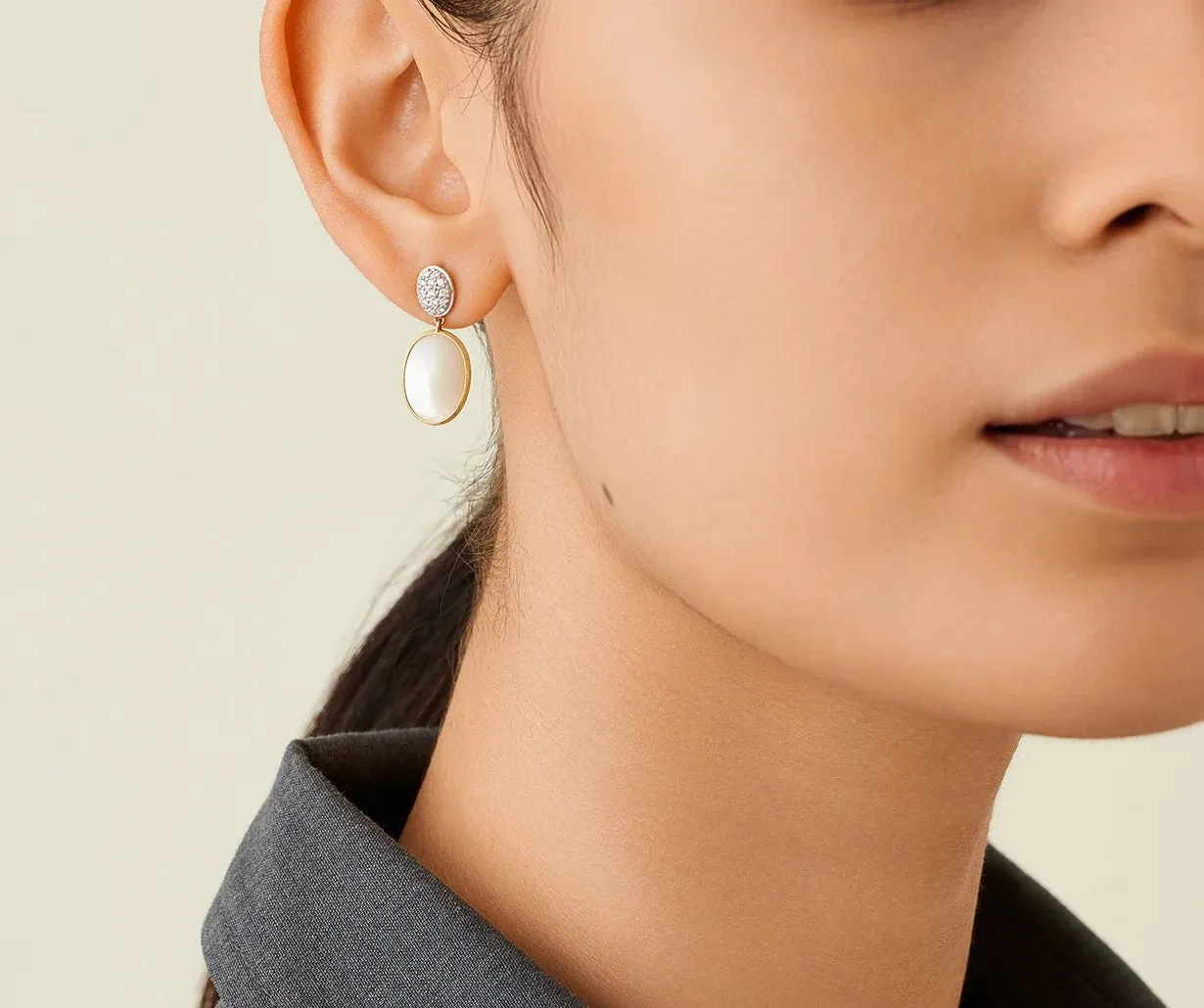18K YELLOW GOLD MOTHER OF PEARL & DIAMOND DROP EARRINGS FROM THE SIVIGLIA COLLECTION