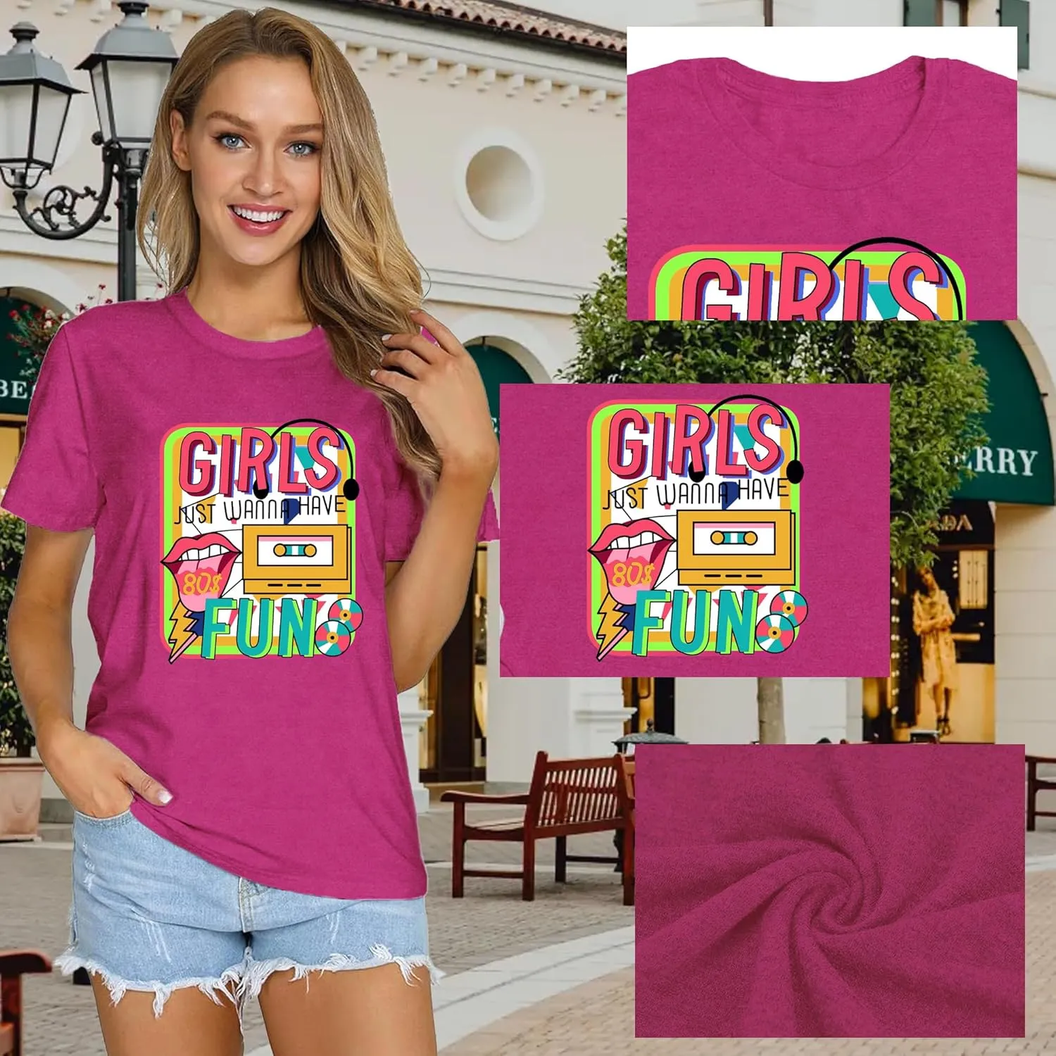 80s Shirt for Women Retro Vintage 80s' Party Tshirt Girls Just Wanna Have Fun Tee Tops