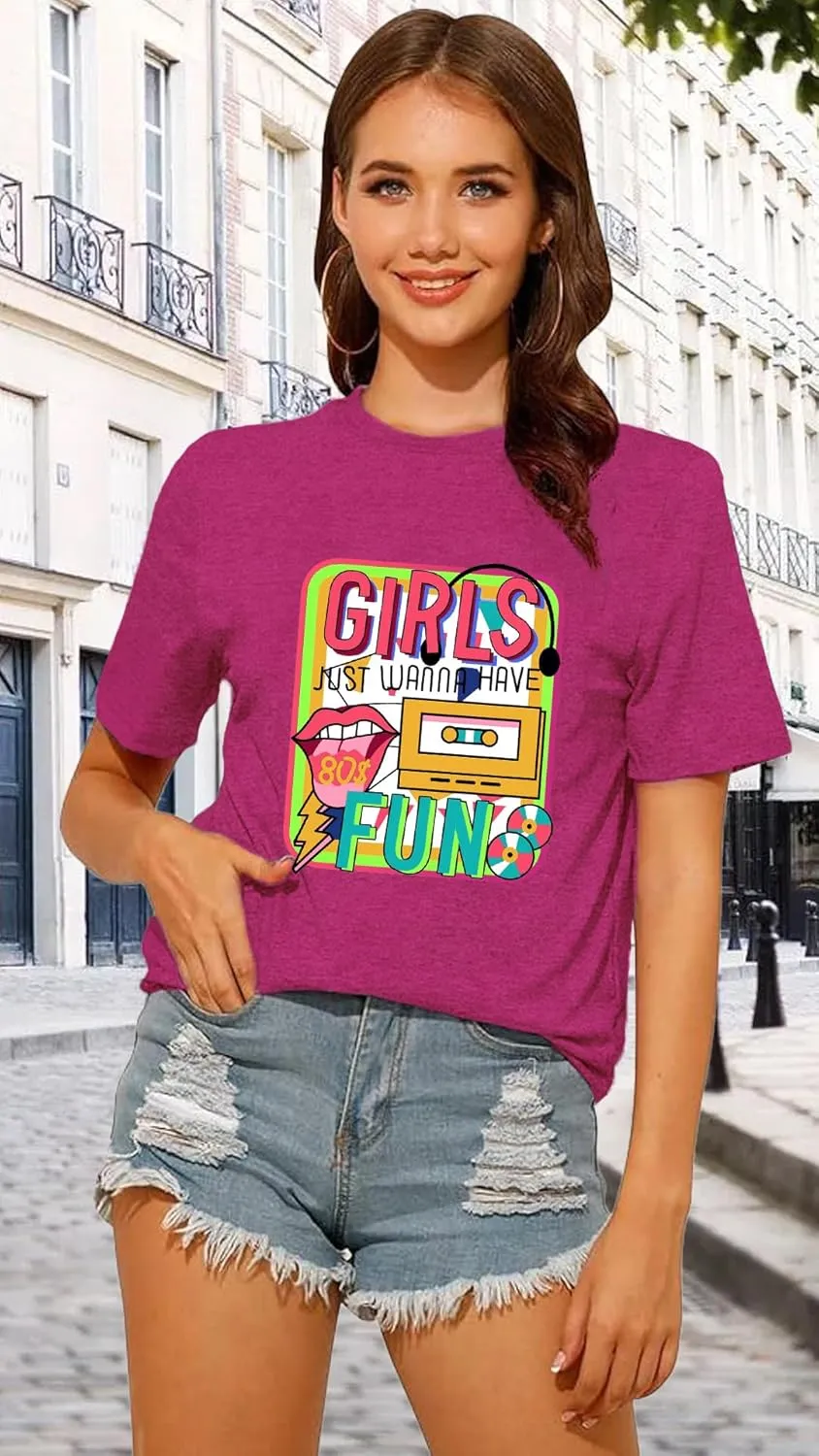 80s Shirt for Women Retro Vintage 80s' Party Tshirt Girls Just Wanna Have Fun Tee Tops