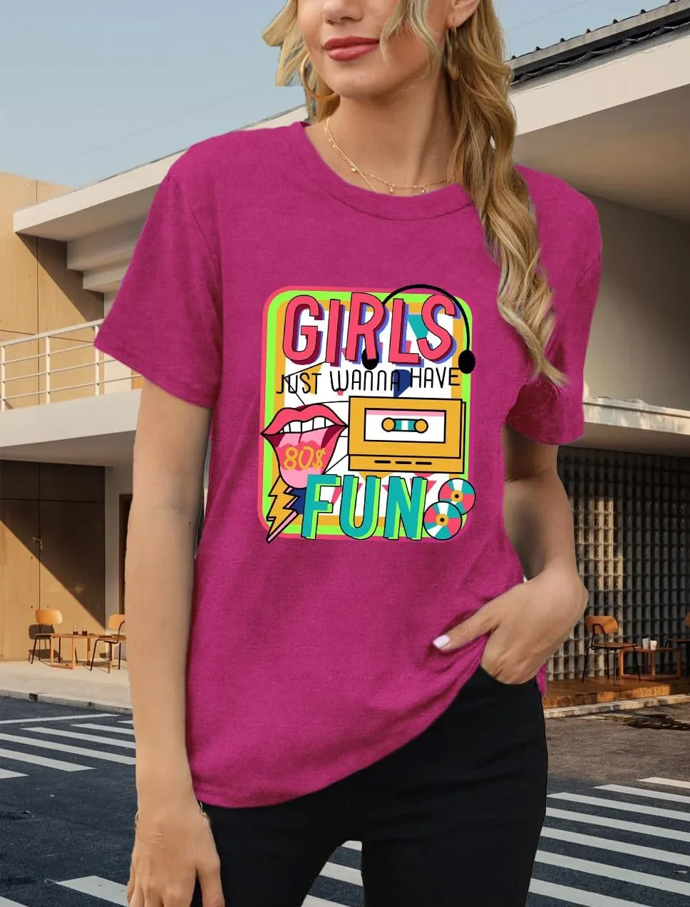80s Shirt for Women Retro Vintage 80s' Party Tshirt Girls Just Wanna Have Fun Tee Tops