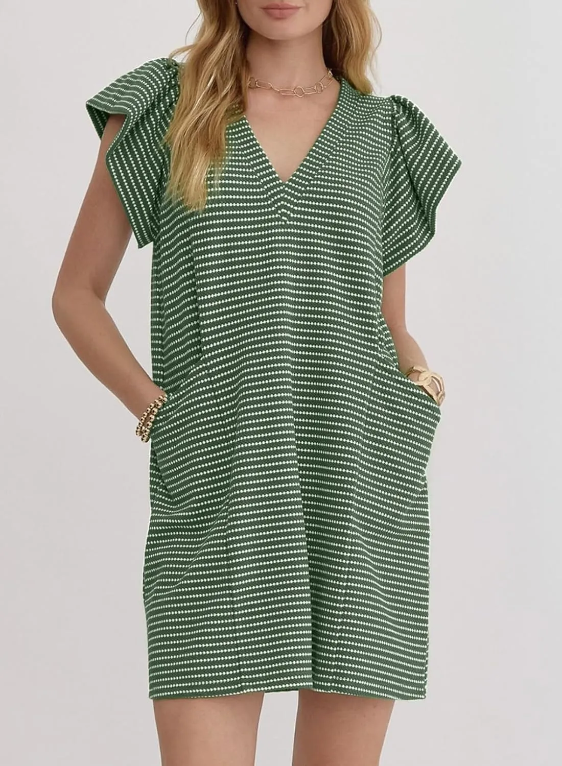 Acelitt Womens Casual Summer V Neck Cap Sleeve Shift Mini Dress with Pockets, S-XXL