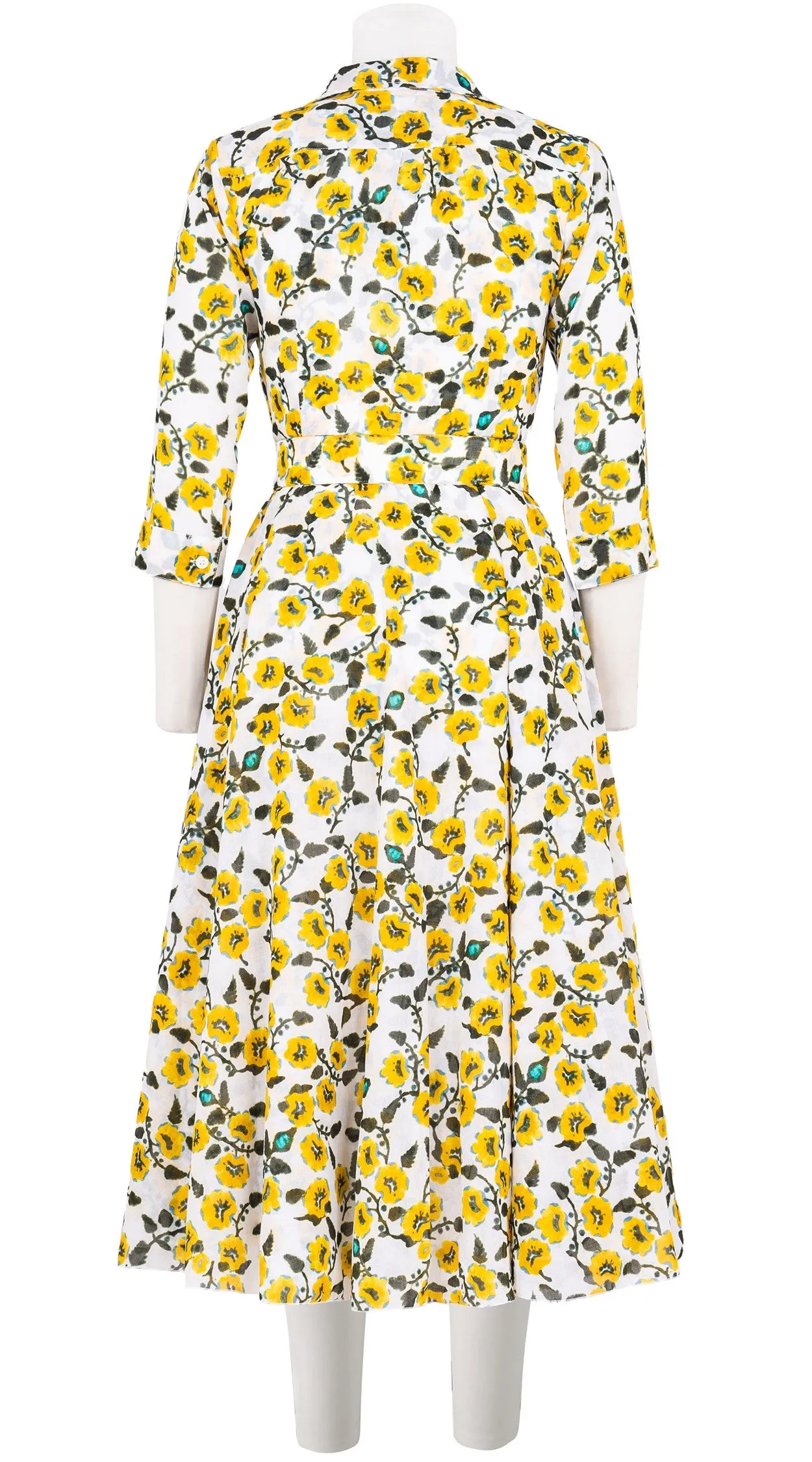 Aster Dress Shirt Collar 3/4 Sleeve Midi Length Cotton Musola (Azalea Flower Small)