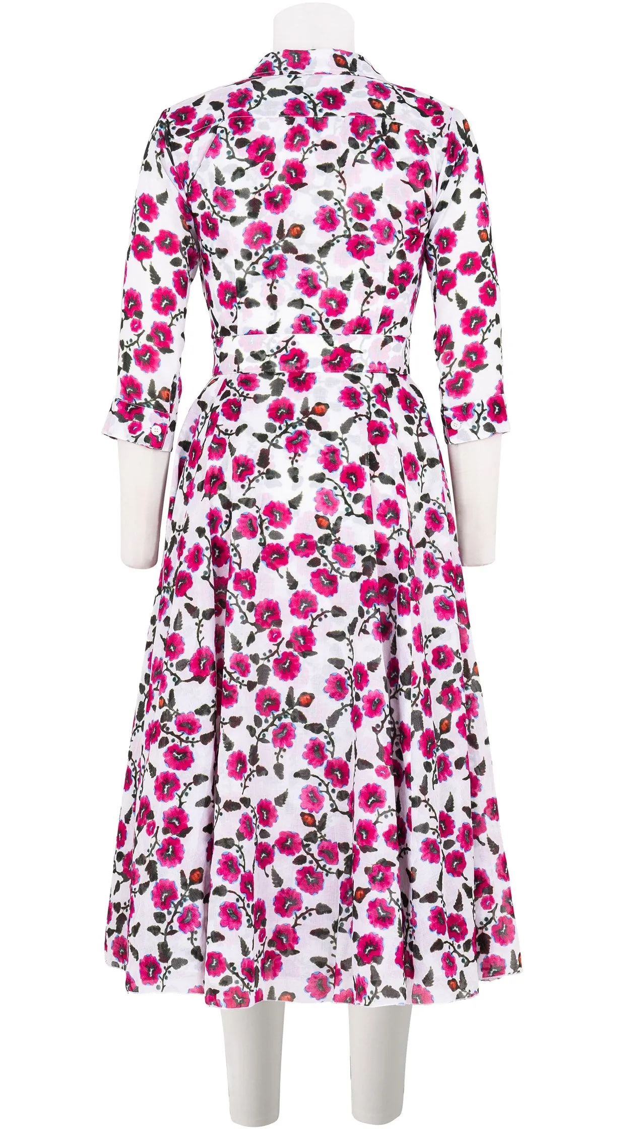 Aster Dress Shirt Collar 3/4 Sleeve Midi Length Cotton Musola (Azalea Flower Small)