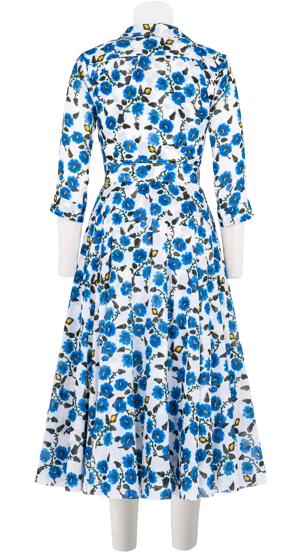 Aster Dress Shirt Collar 3/4 Sleeve Midi Length Cotton Musola (Azalea Flower Small)