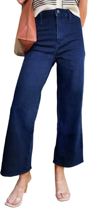 Astylish Womens High Waisted Jeans Stretchy Wide Leg Straight Trendy 2025 Summer Ankle Denim Pants No Front Pockets