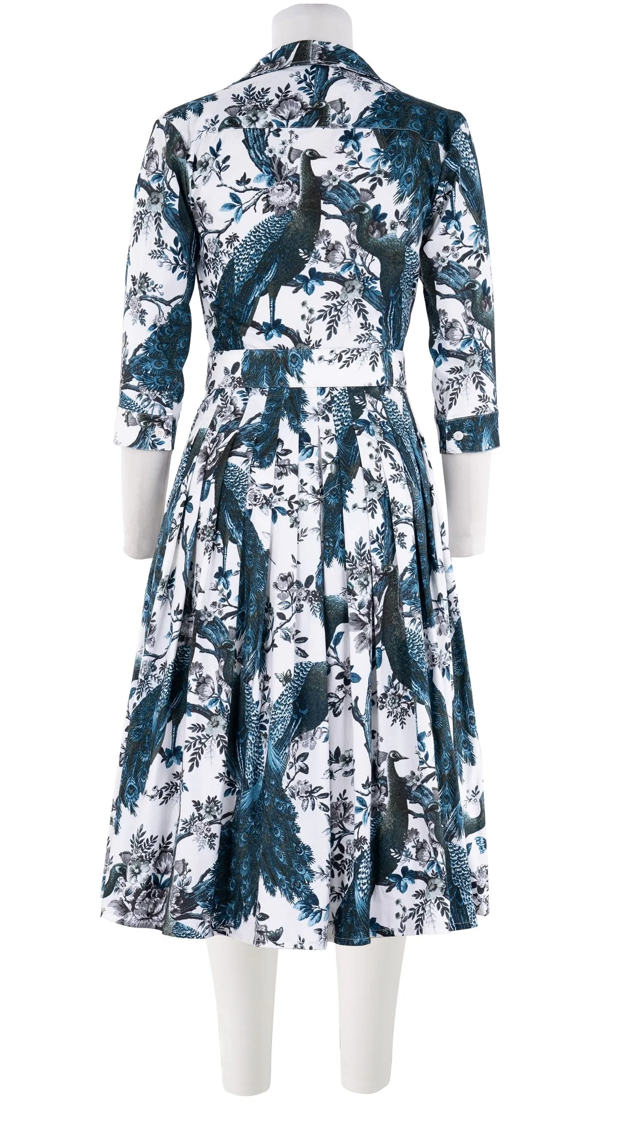 Audrey Dress #2 Shirt Collar 3/4 Sleeve Long  3 Length Cotton Stretch (Belvedere Peacok)