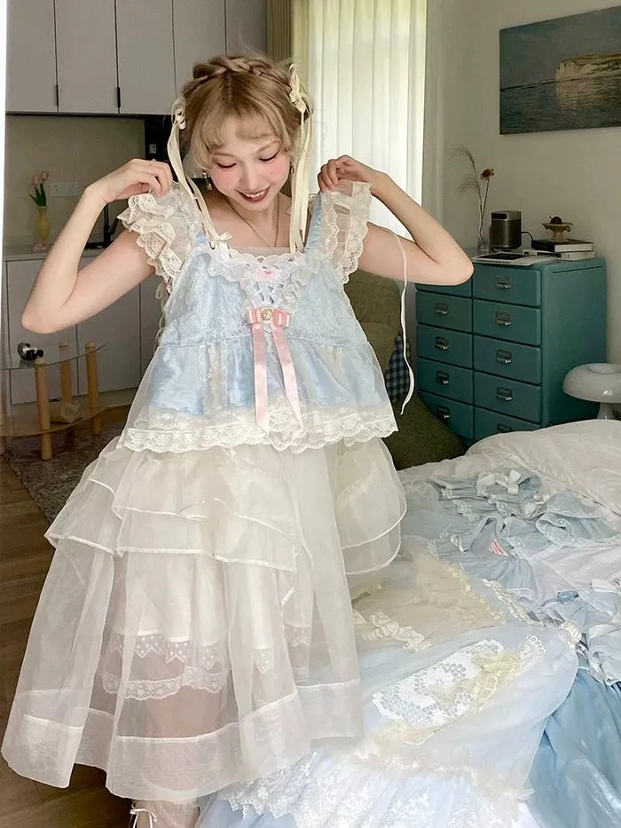 [August unicorn] Blue Moonlight Handmade Drop Top Skirt Set