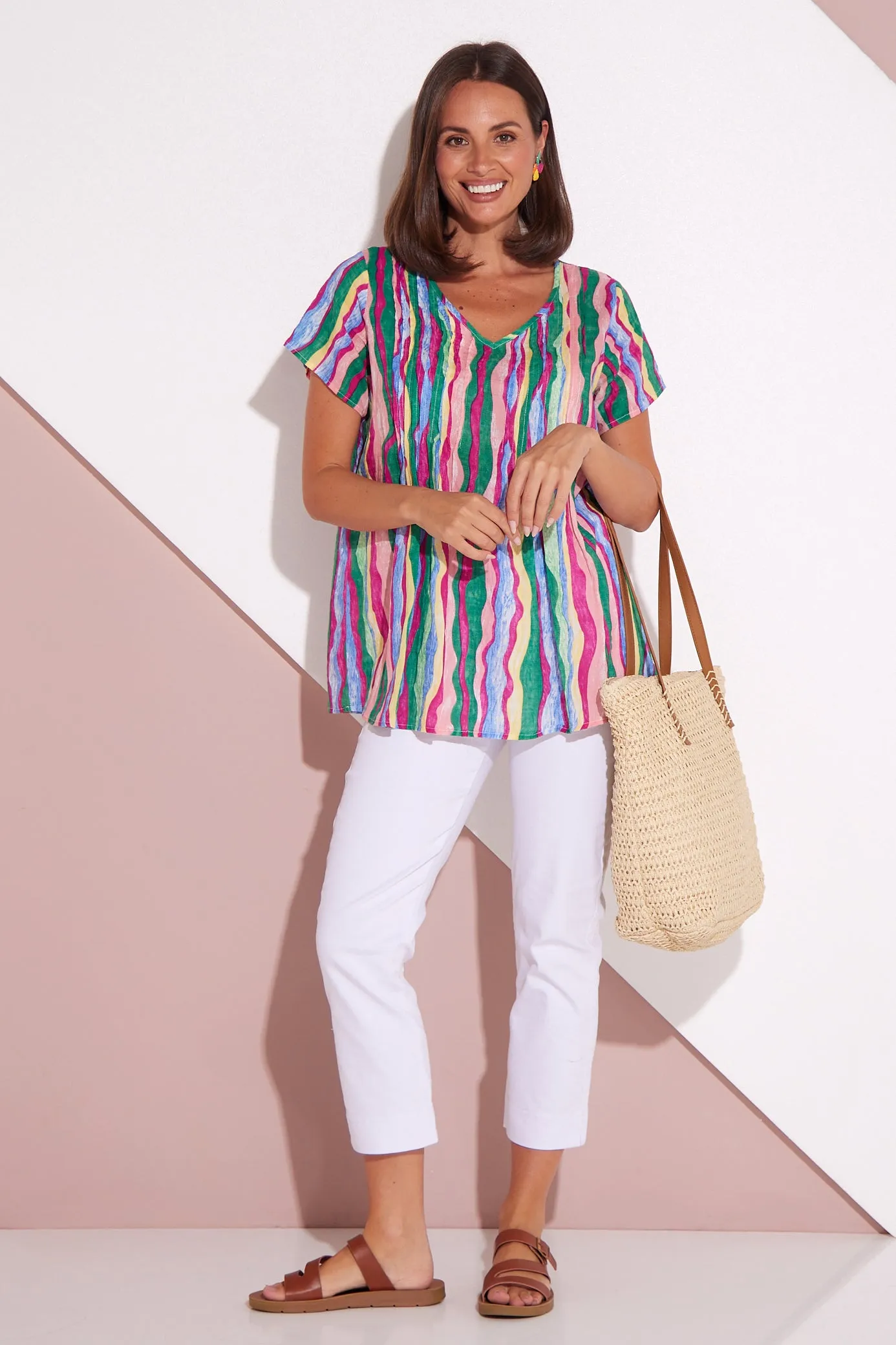 Carmody Cotton Top - Jade/Magenta Ripple
