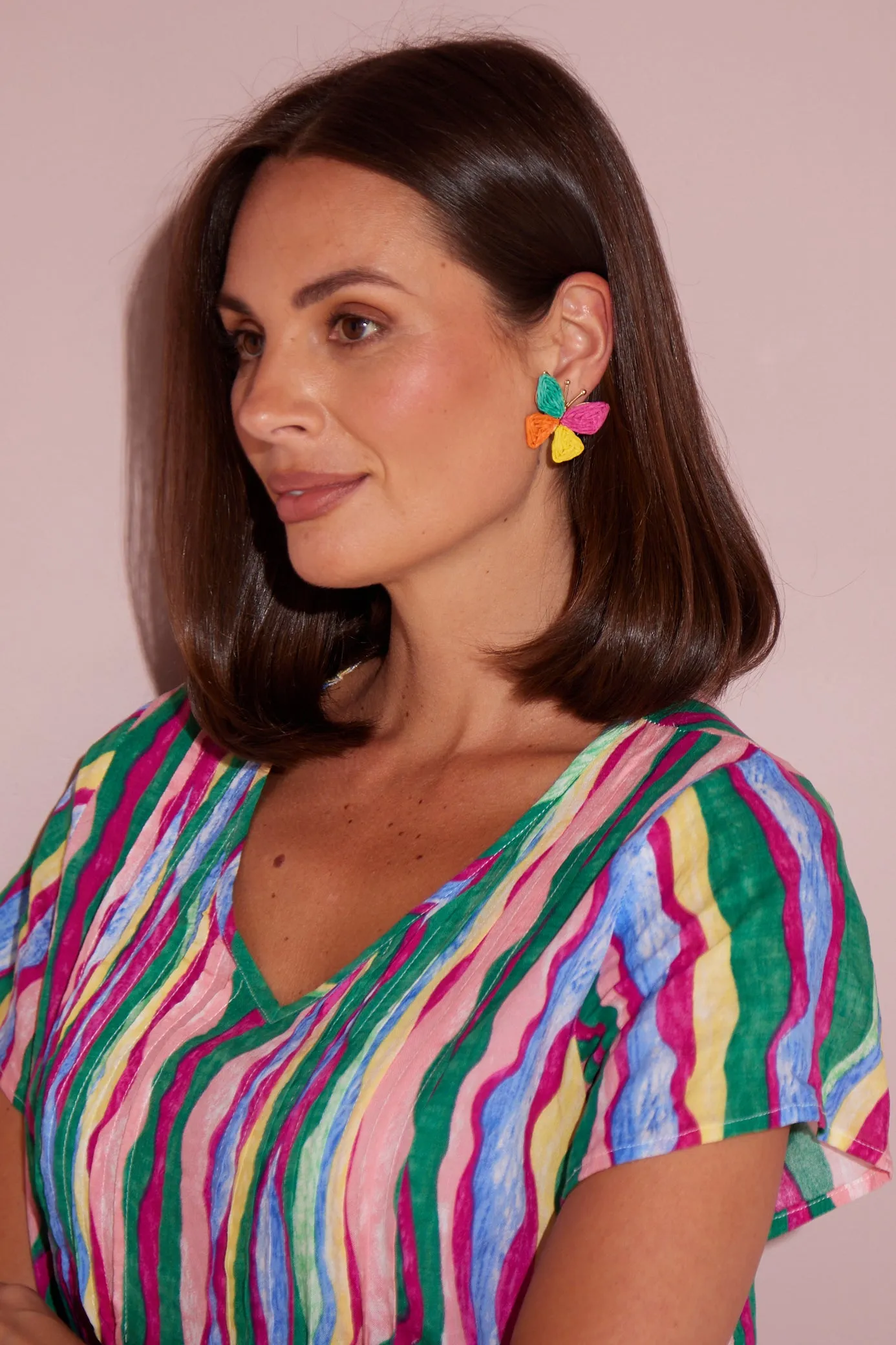 Carmody Cotton Top - Jade/Magenta Ripple