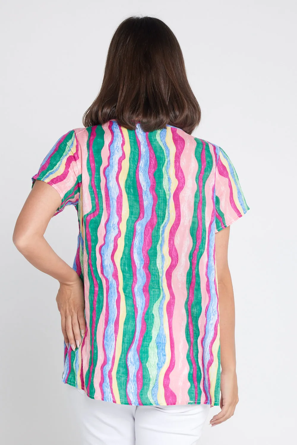 Carmody Cotton Top - Jade/Magenta Ripple