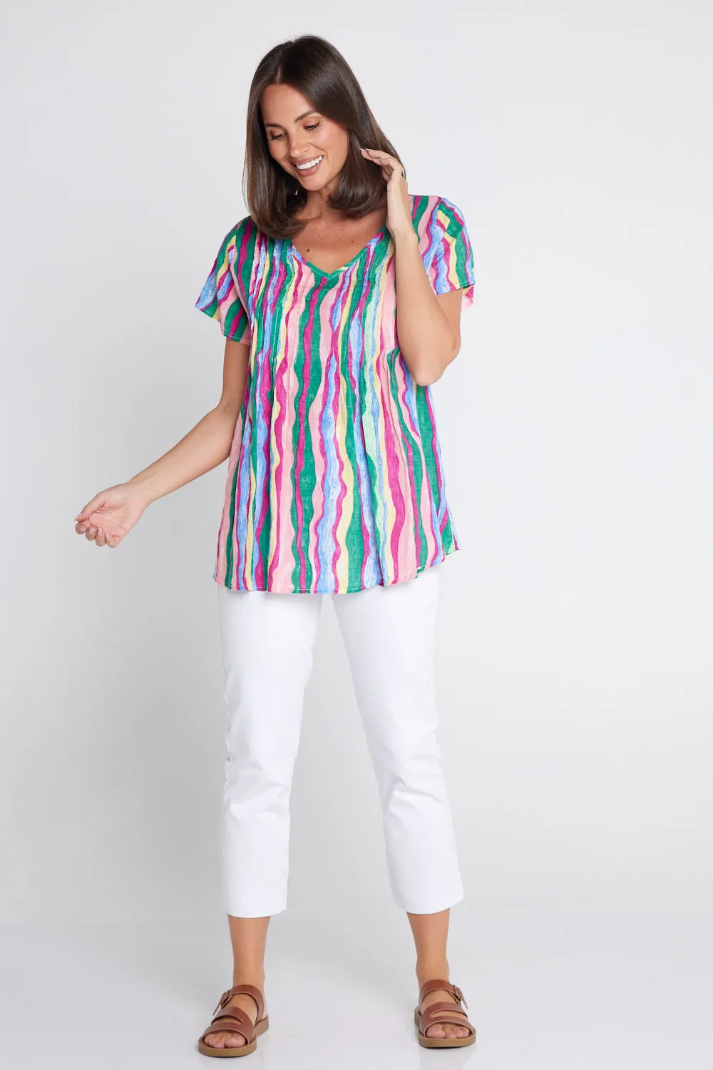 Carmody Cotton Top - Jade/Magenta Ripple