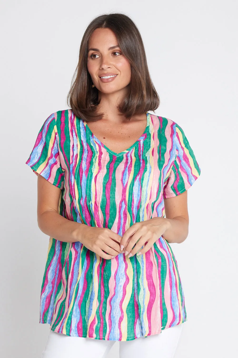 Carmody Cotton Top - Jade/Magenta Ripple