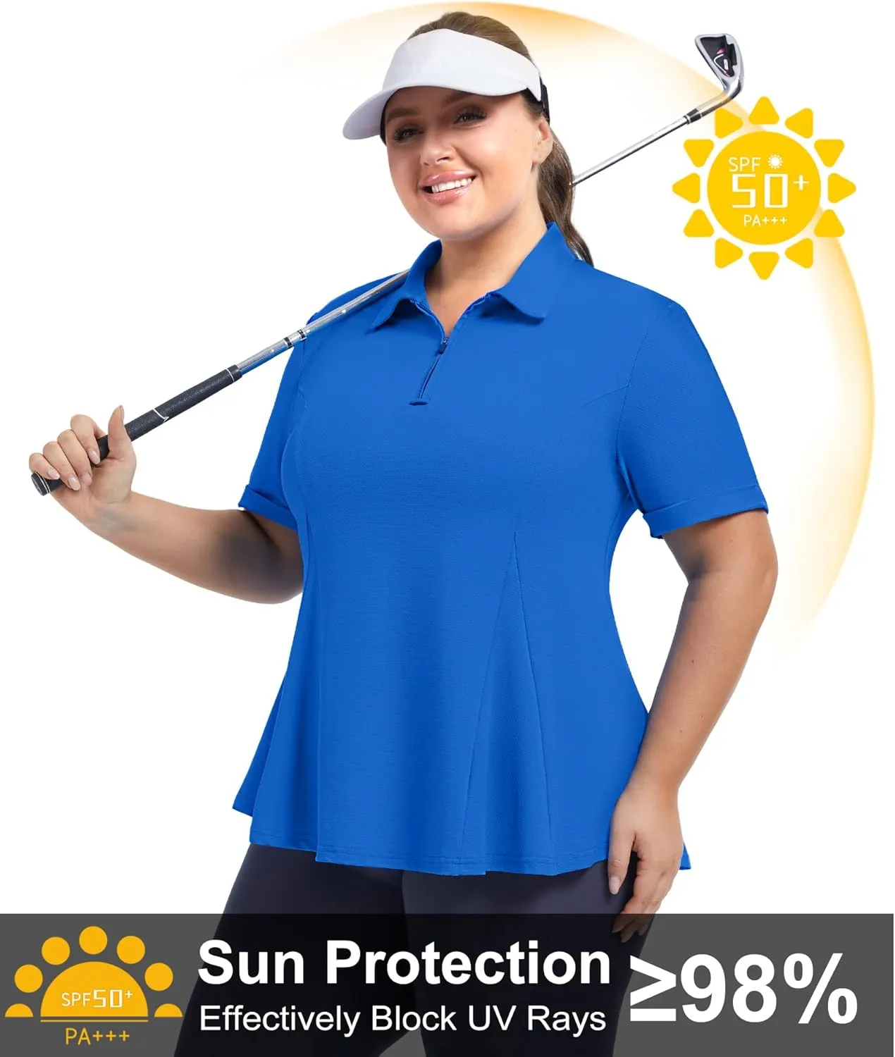 Casei Women's Plus Size Golf Polo Shirts Short Sleeve Collared Tennis Workout Tops Loose Fit UPF 50 