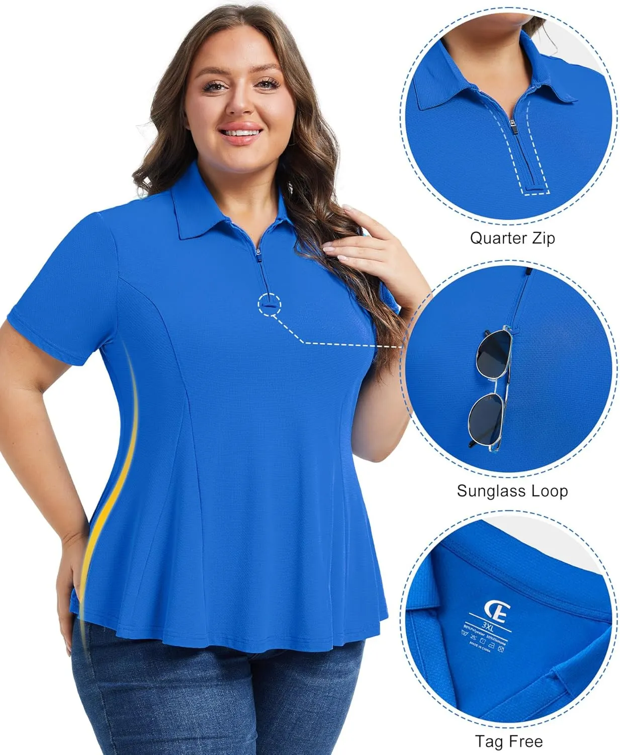 Casei Women's Plus Size Golf Polo Shirts Short Sleeve Collared Tennis Workout Tops Loose Fit UPF 50 