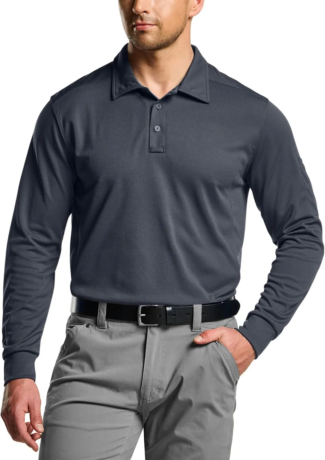 CQR Men's Polo Shirt, Long Sleeve Tactical Shirts, Outdoor UPF 50  Pique Shirt, Dry Fit Lightweight Golf Shirts