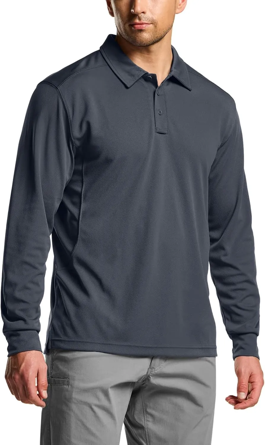 CQR Men's Polo Shirt, Long Sleeve Tactical Shirts, Outdoor UPF 50  Pique Shirt, Dry Fit Lightweight Golf Shirts