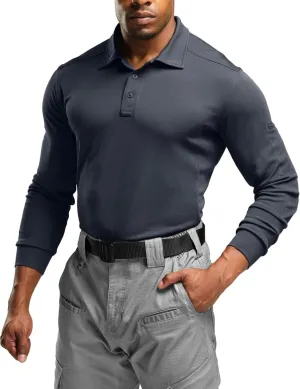 CQR Men's Polo Shirt, Long Sleeve Tactical Shirts, Outdoor UPF 50  Pique Shirt, Dry Fit Lightweight Golf Shirts