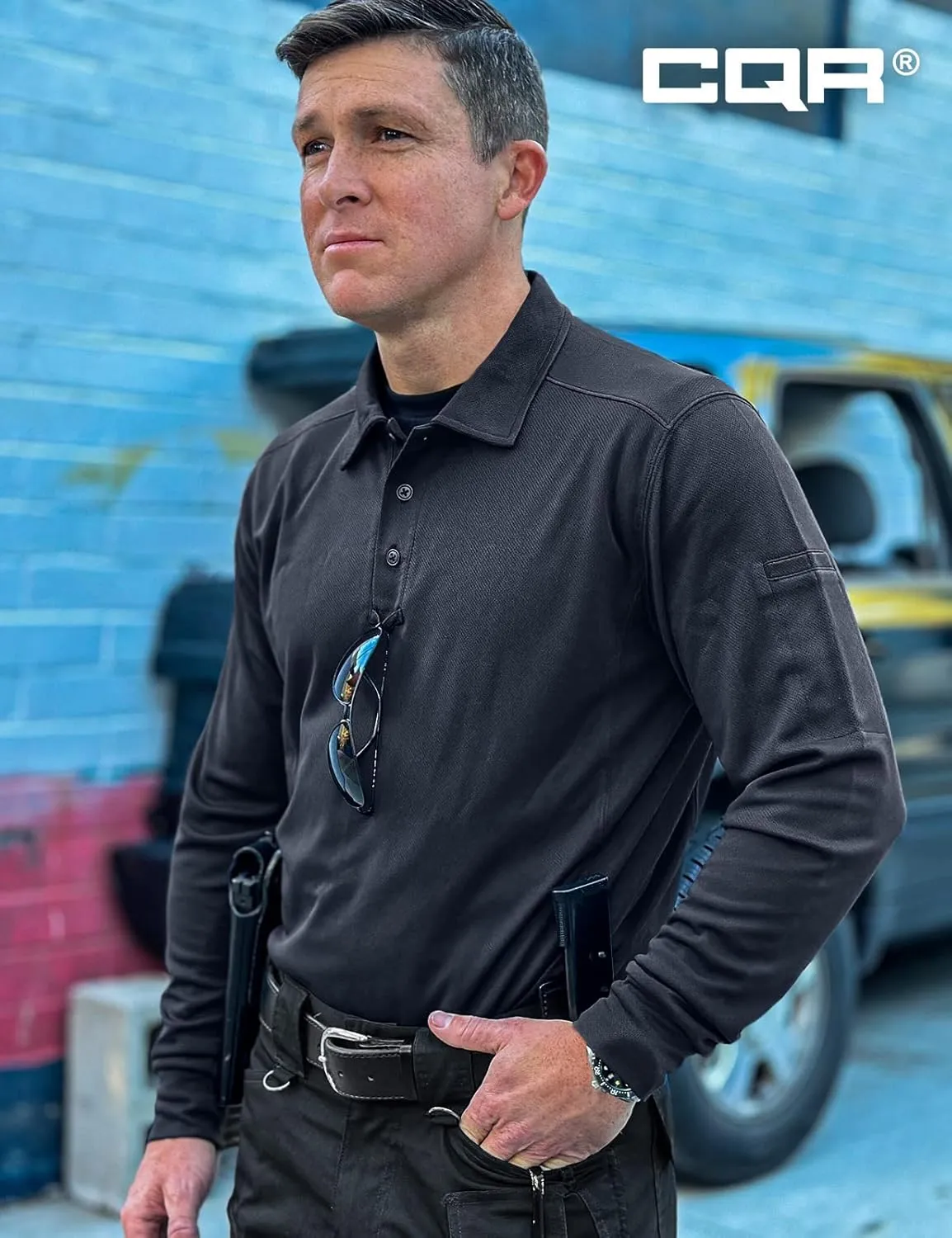 CQR Men's Polo Shirt, Long Sleeve Tactical Shirts, Outdoor UPF 50  Pique Shirt, Dry Fit Lightweight Golf Shirts