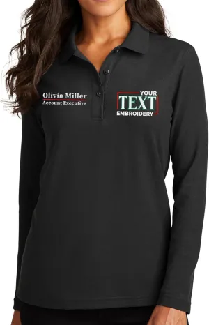 Custom Embroidered Long Sleeve Polo Shirt for Women Personalized Embroidery Text Name