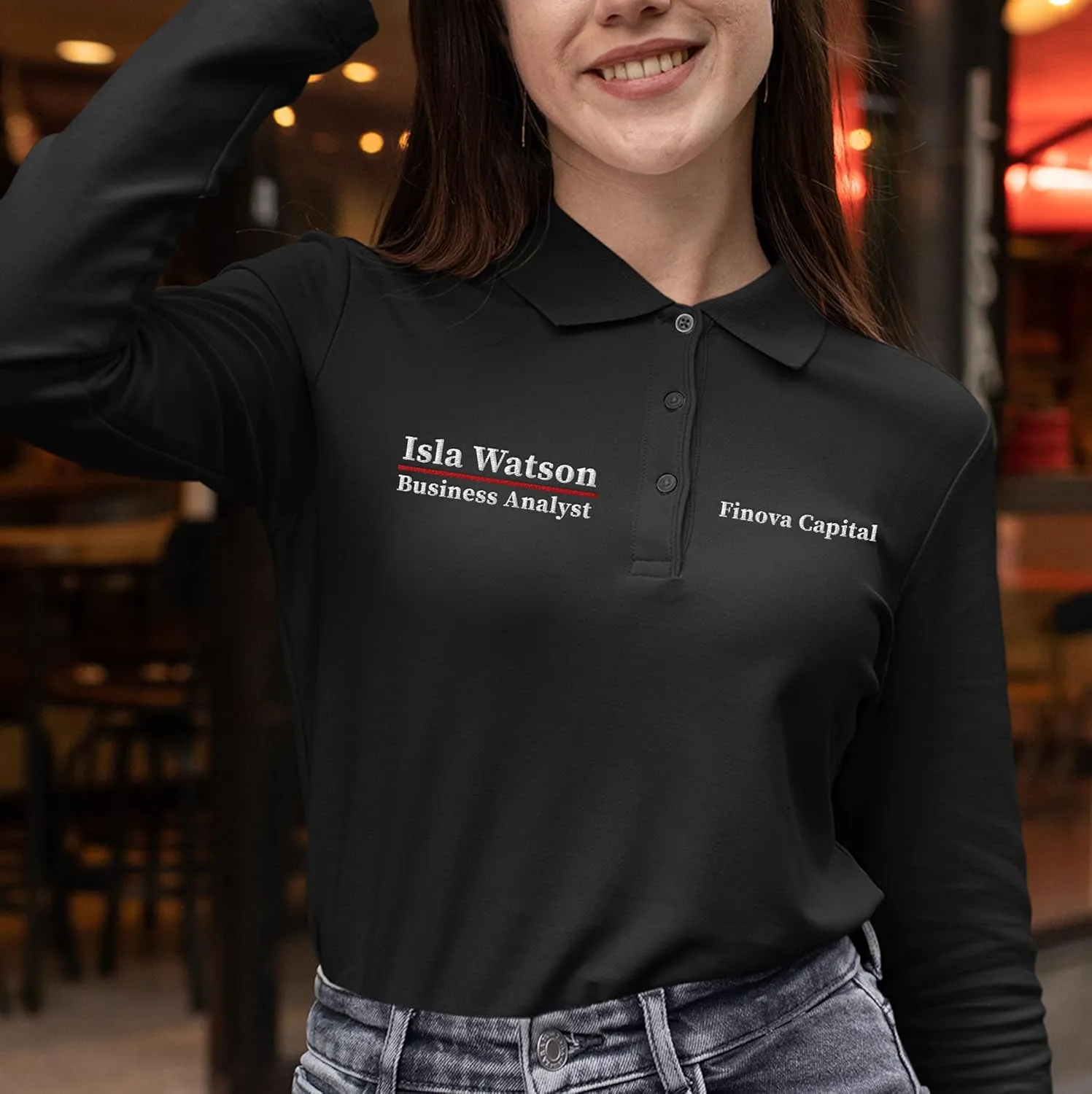 Custom Embroidered Long Sleeve Polo Shirt for Women Personalized Embroidery Text Name