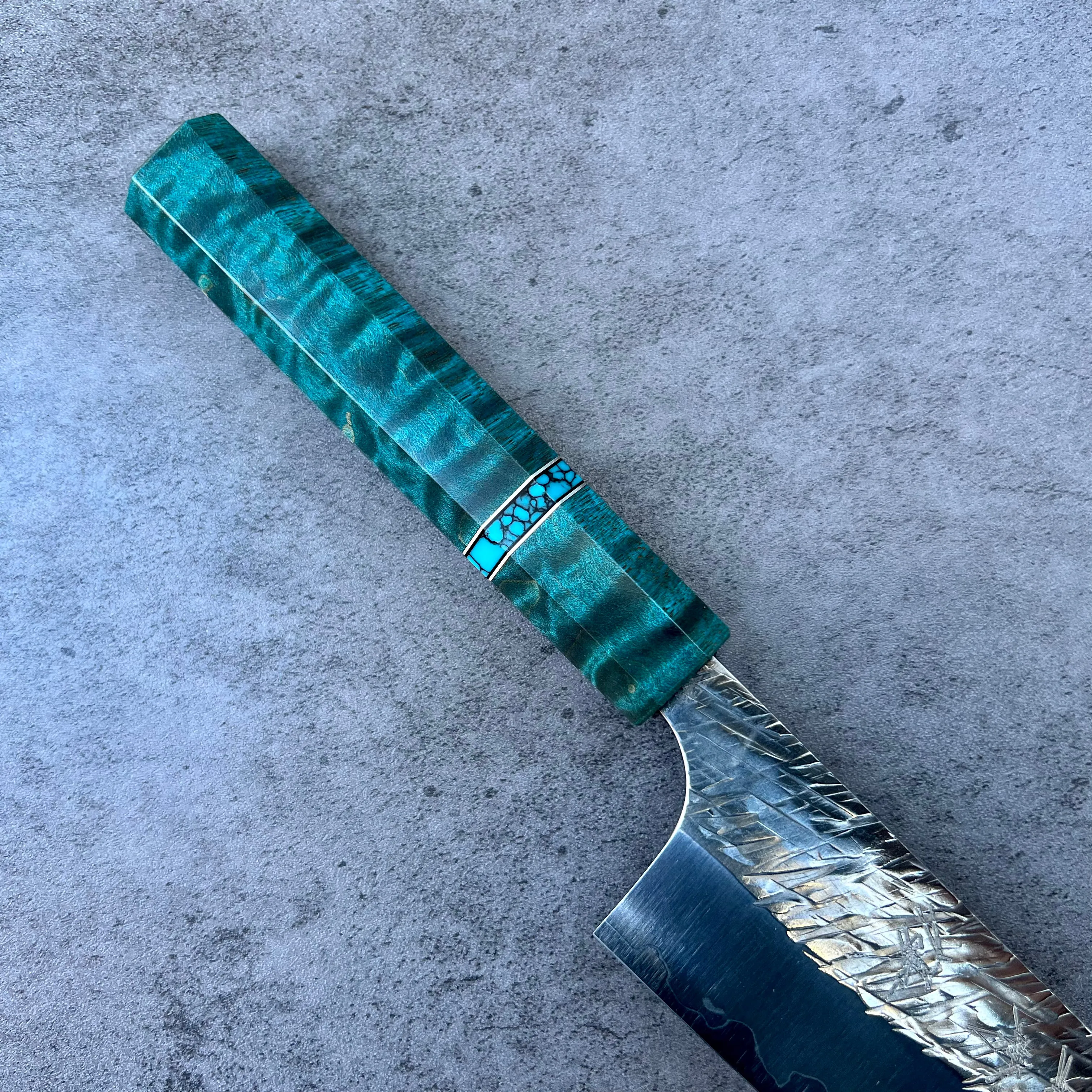 Custom Yu Kurosaki Raijin Gyuto 210 - Dyed quilted maple with turquoise