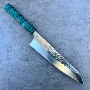 Custom Yu Kurosaki Raijin Gyuto 210 - Dyed quilted maple with turquoise