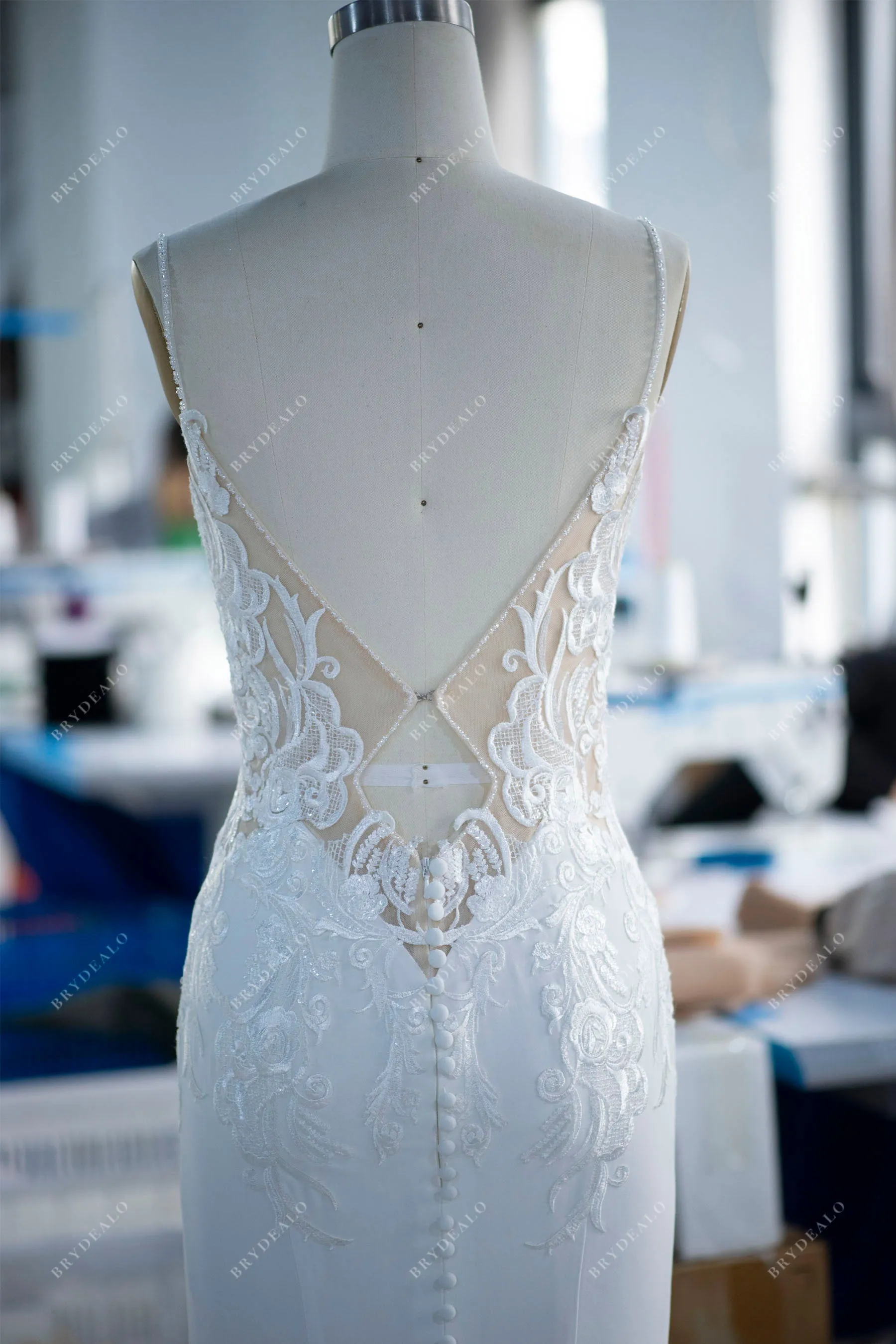 Designer White Lace Mermaid Crepe Fall Wedding Dress