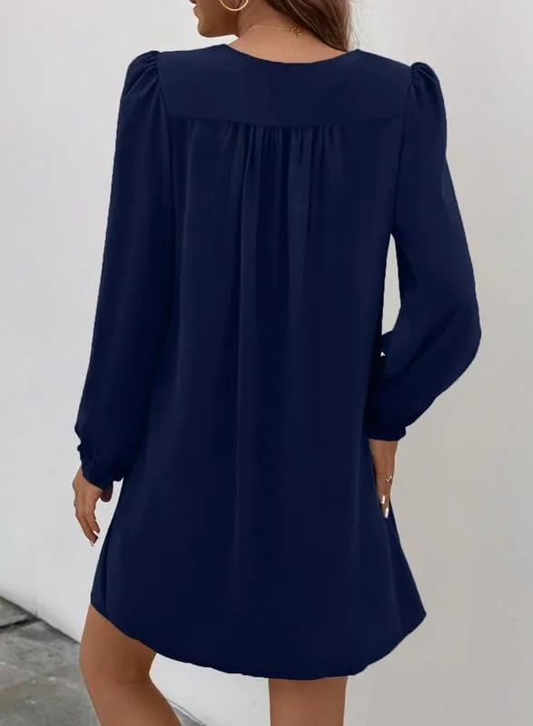 Dokotoo Womens Casual Dress A-Line Ruffle Sleeve V Neck Midi Dress 2025 Fashion Pleated Flowy Sundress Loose Shirt Dresses