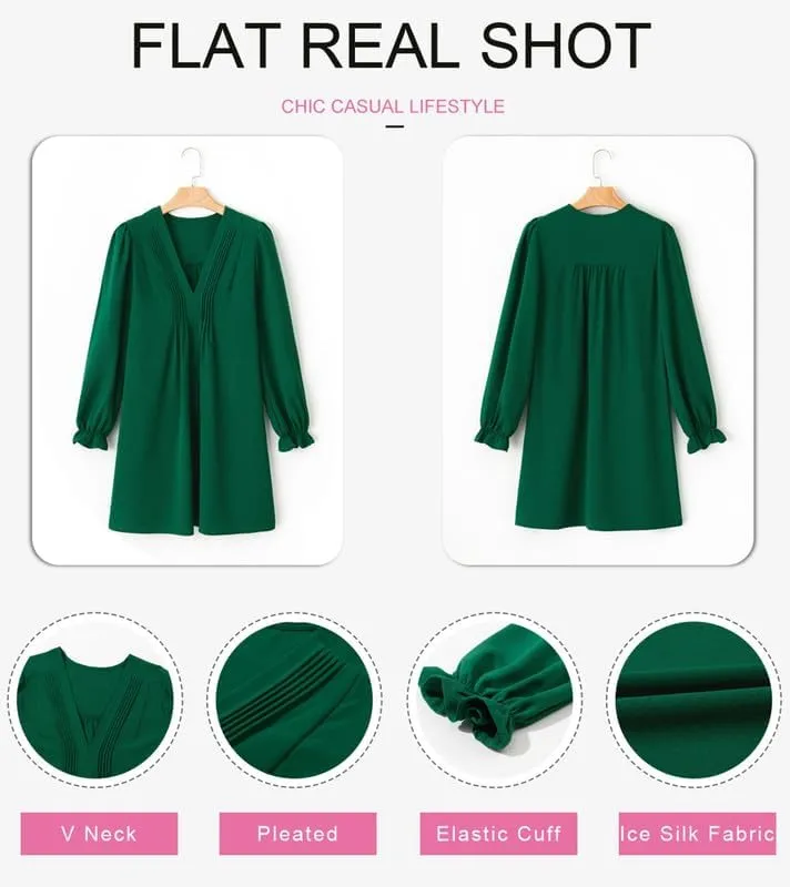 Dokotoo Womens Casual Dress A-Line Ruffle Sleeve V Neck Midi Dress 2025 Fashion Pleated Flowy Sundress Loose Shirt Dresses