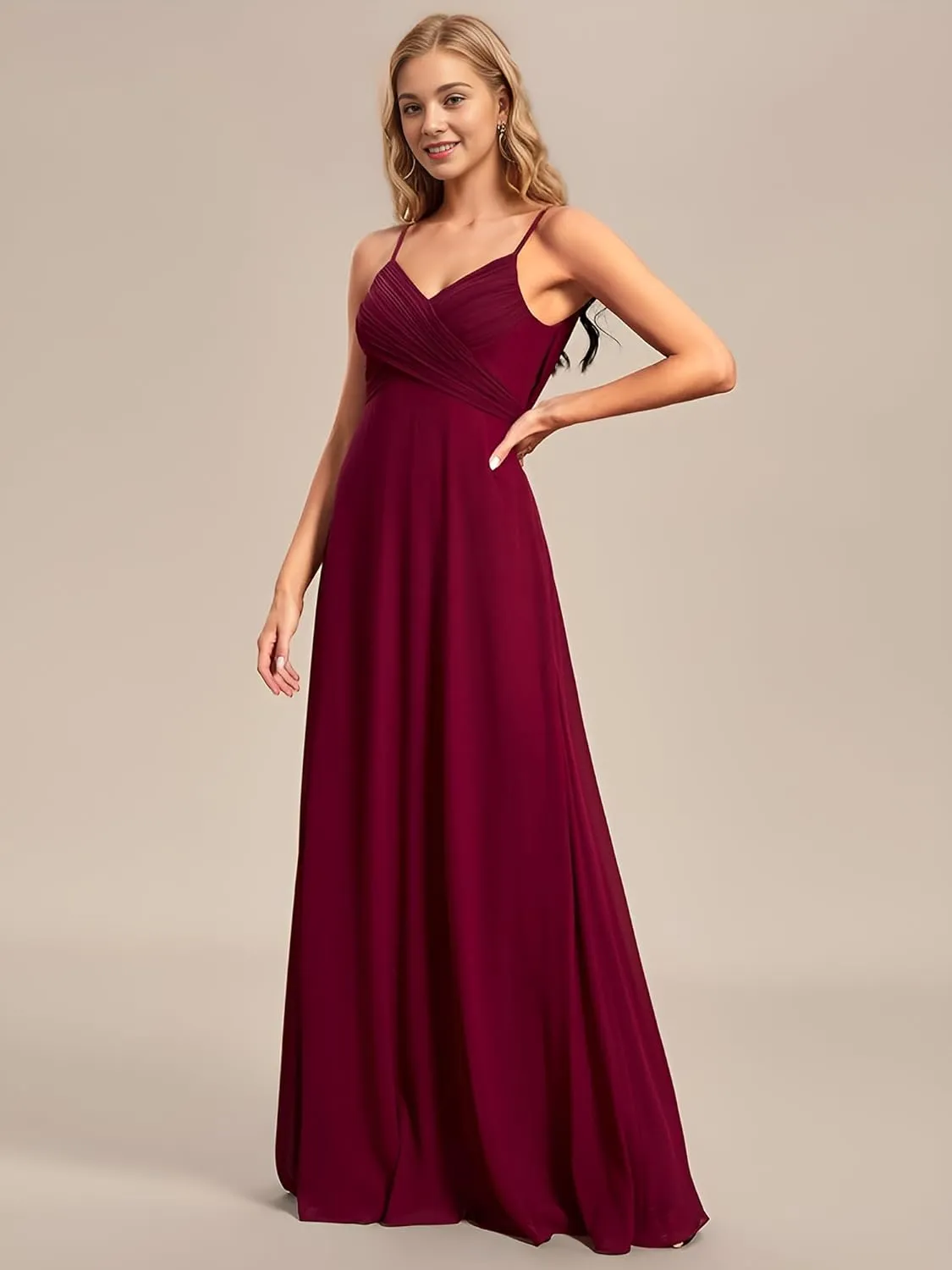 Ever-Pretty Women's Sexy Spaghetti Straps Cowl Back Empire Waist A Line Pleated Chiffon Bridesmaid Dress 80026-PH