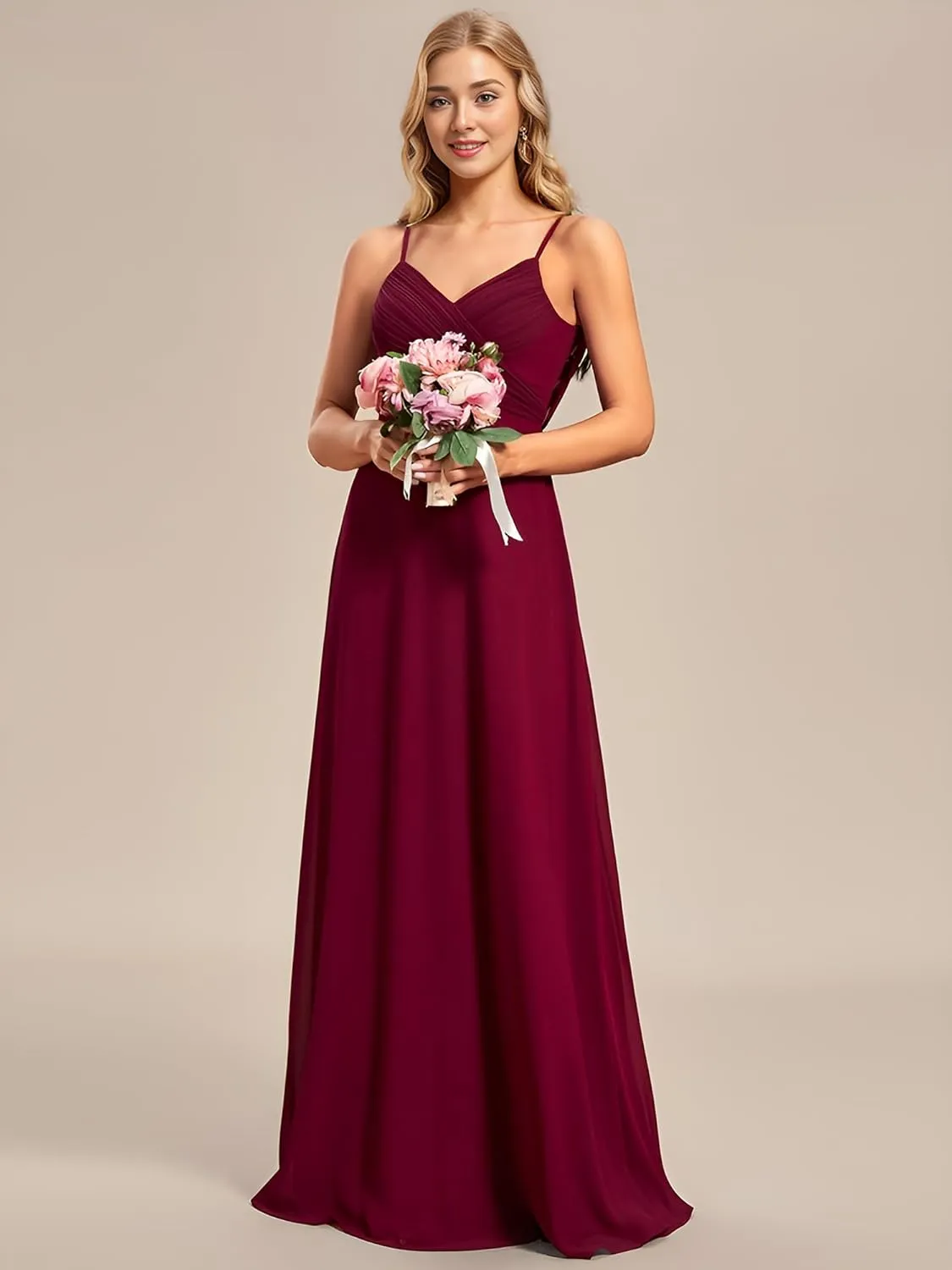 Ever-Pretty Women's Sexy Spaghetti Straps Cowl Back Empire Waist A Line Pleated Chiffon Bridesmaid Dress 80026-PH