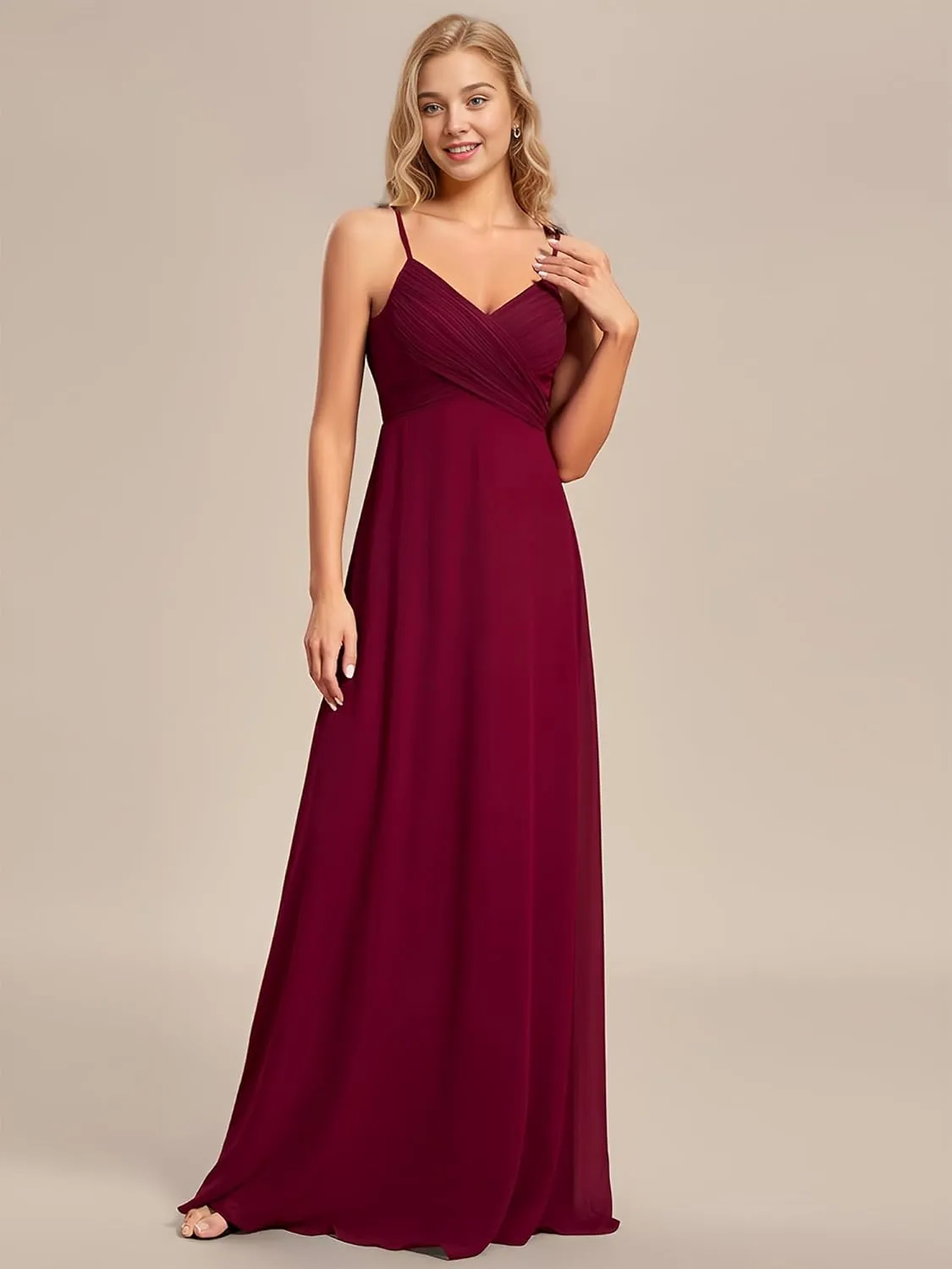 Ever-Pretty Women's Sexy Spaghetti Straps Cowl Back Empire Waist A Line Pleated Chiffon Bridesmaid Dress 80026-PH