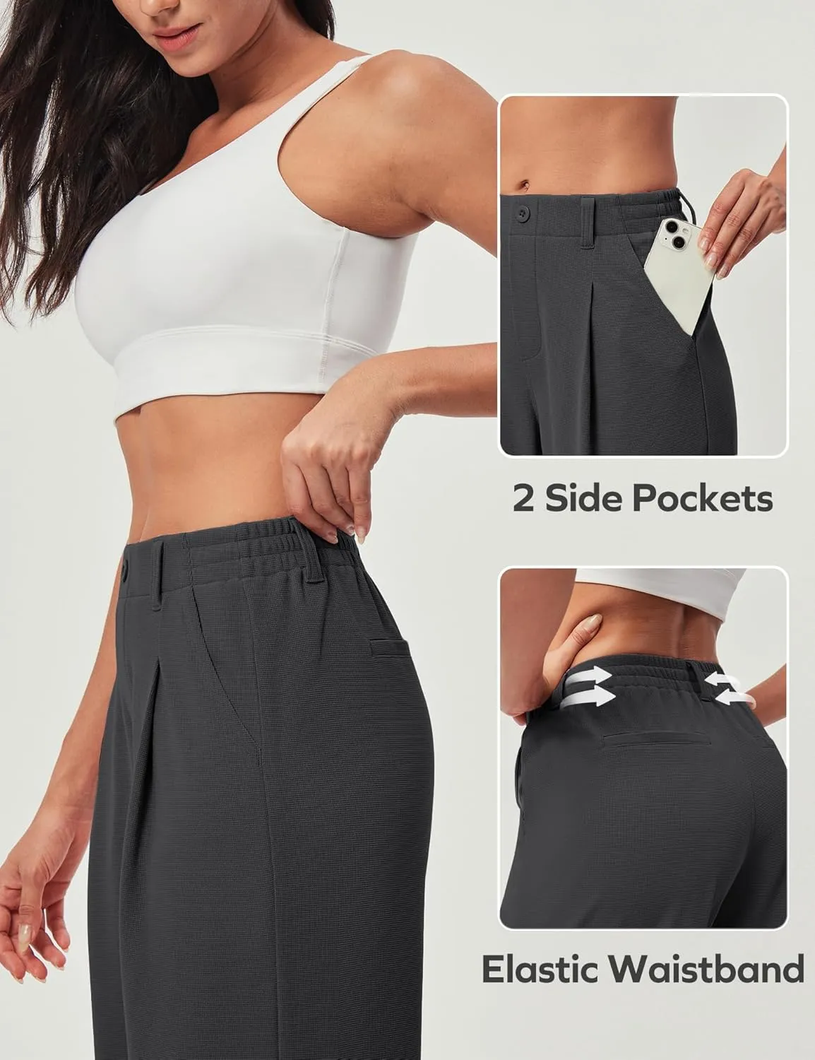 Ewedoos Wide Leg Stretchy Work Pants Slacks for Women Business Casual Pants High Waisted Waffle 26''/28'' Dress Pants