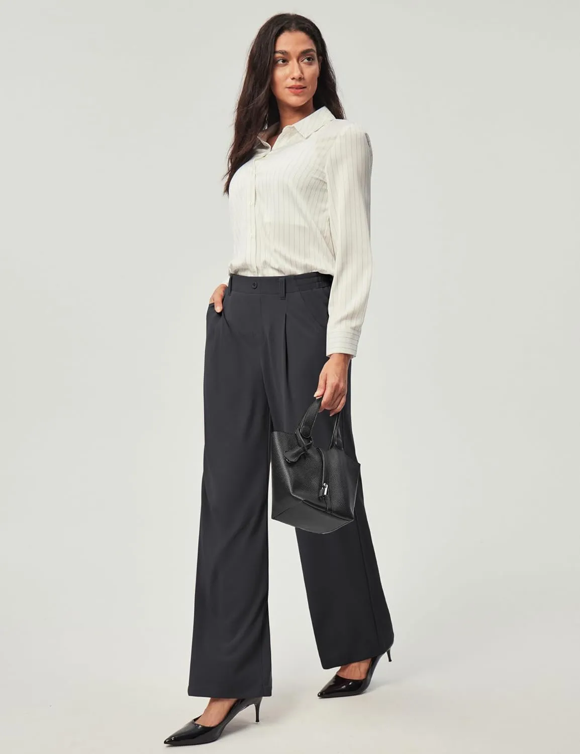 Ewedoos Wide Leg Stretchy Work Pants Slacks for Women Business Casual Pants High Waisted Waffle 26''/28'' Dress Pants