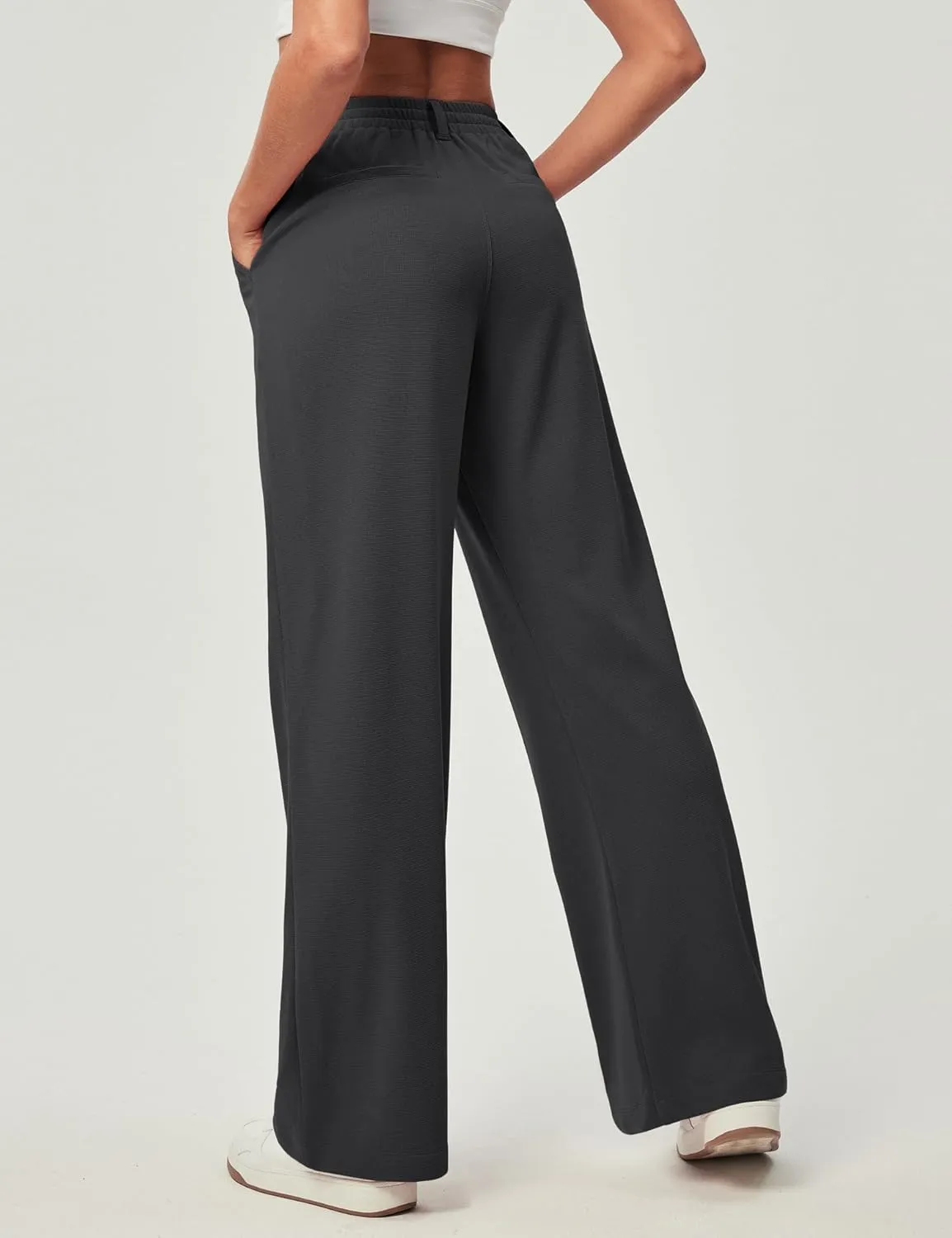 Ewedoos Wide Leg Stretchy Work Pants Slacks for Women Business Casual Pants High Waisted Waffle 26''/28'' Dress Pants