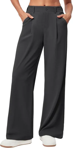 Ewedoos Wide Leg Stretchy Work Pants Slacks for Women Business Casual Pants High Waisted Waffle 26''/28'' Dress Pants