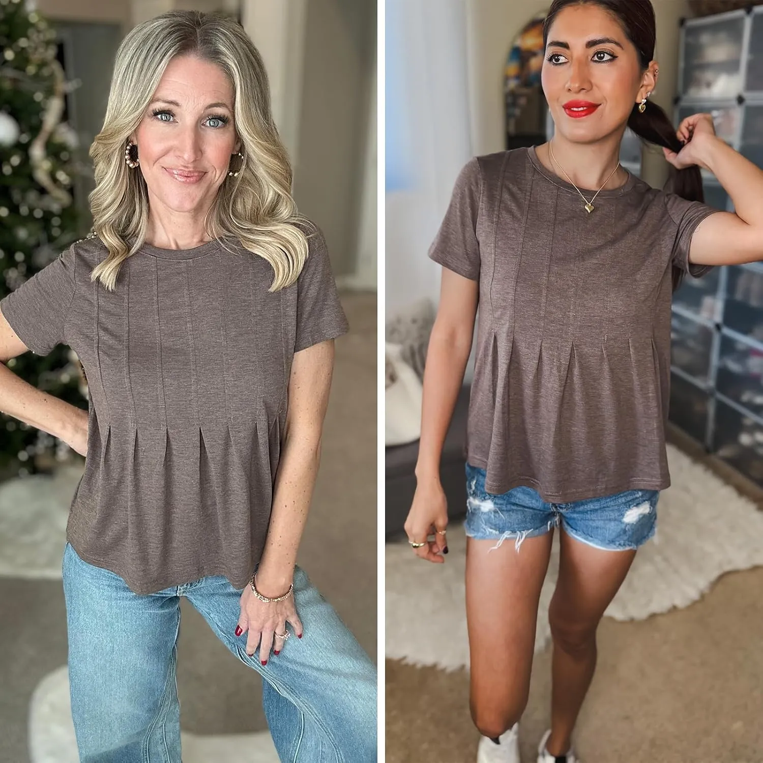 EXLURA Womens Summer Cute Crop Tops Short Sleeve Pleated Tshirts Crewneck Business Trendy Blouse Beach Vacation Outfits 2025