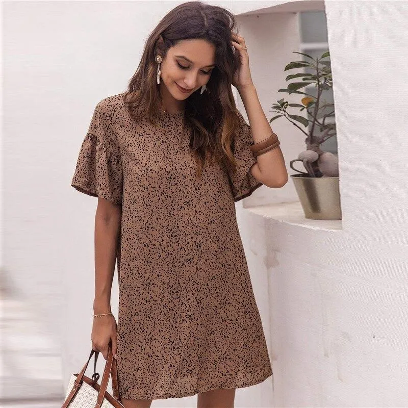 Fashionable Ruffle Cuff Dalmatian Dress