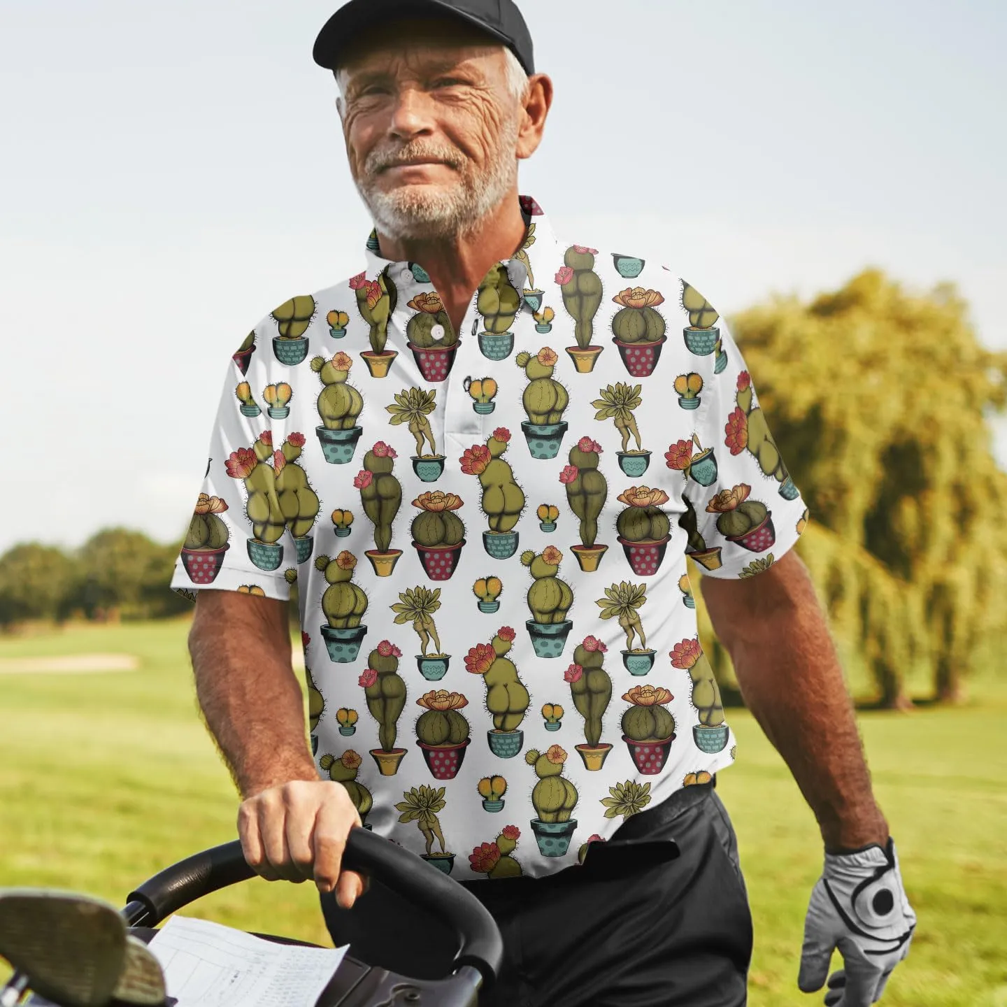Funny Casual Golf Pattern Polo Shirts for Men Golf Polos Pattern Mens Polo Shirts Short Sleeve Button Up Shirt Men