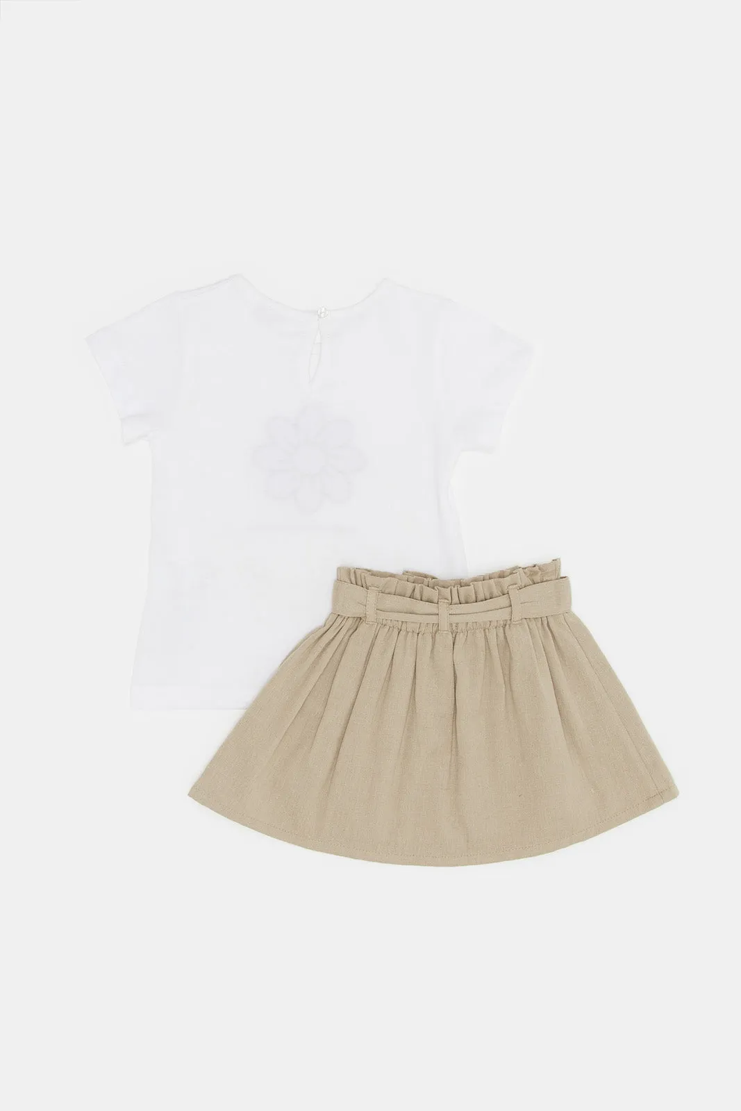 Infant Girls White And Brown Casual Set (2 Piece)