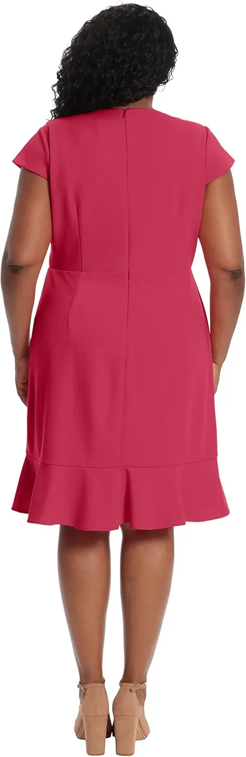London Times Women's Feminine Ageless Surplice V-Neck Faux Wrap Ruffle Dress Office Event Shower Guest of