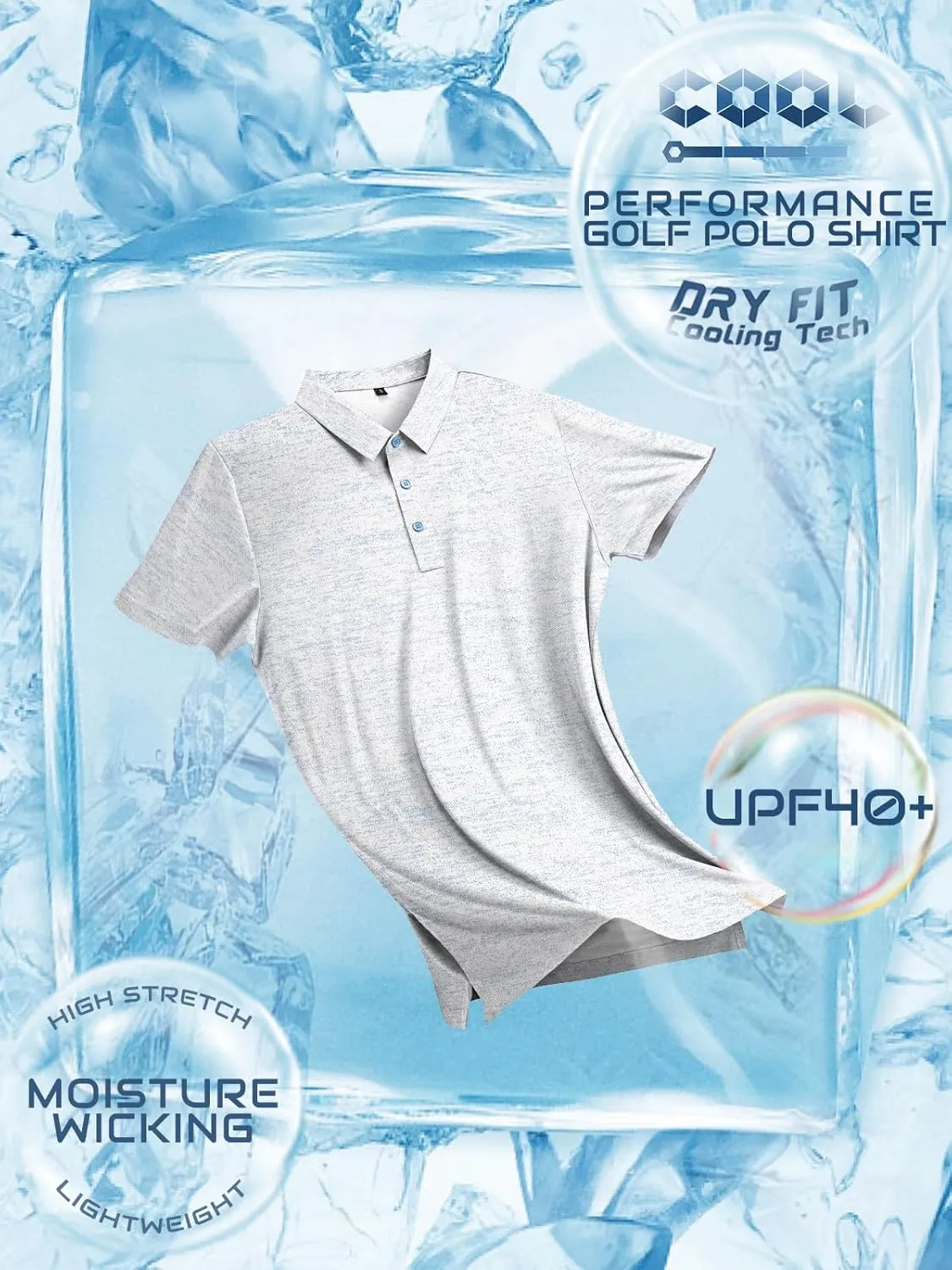 Mens Dry Fit Golf Shirt Performance Polo Short Sleeve Moisture Wicking Seamless Tech Cooling Feel UPF 40 