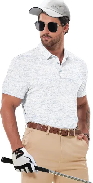 Mens Dry Fit Golf Shirt Performance Polo Short Sleeve Moisture Wicking Seamless Tech Cooling Feel UPF 40 