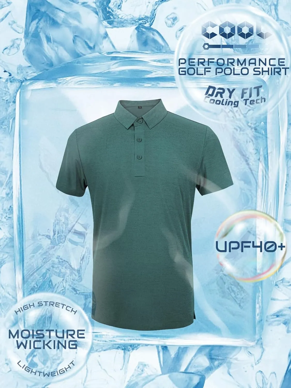 Mens Dry Fit Golf Shirt Performance Polo Short Sleeve Moisture Wicking Seamless Tech Cooling Feel UPF 40 