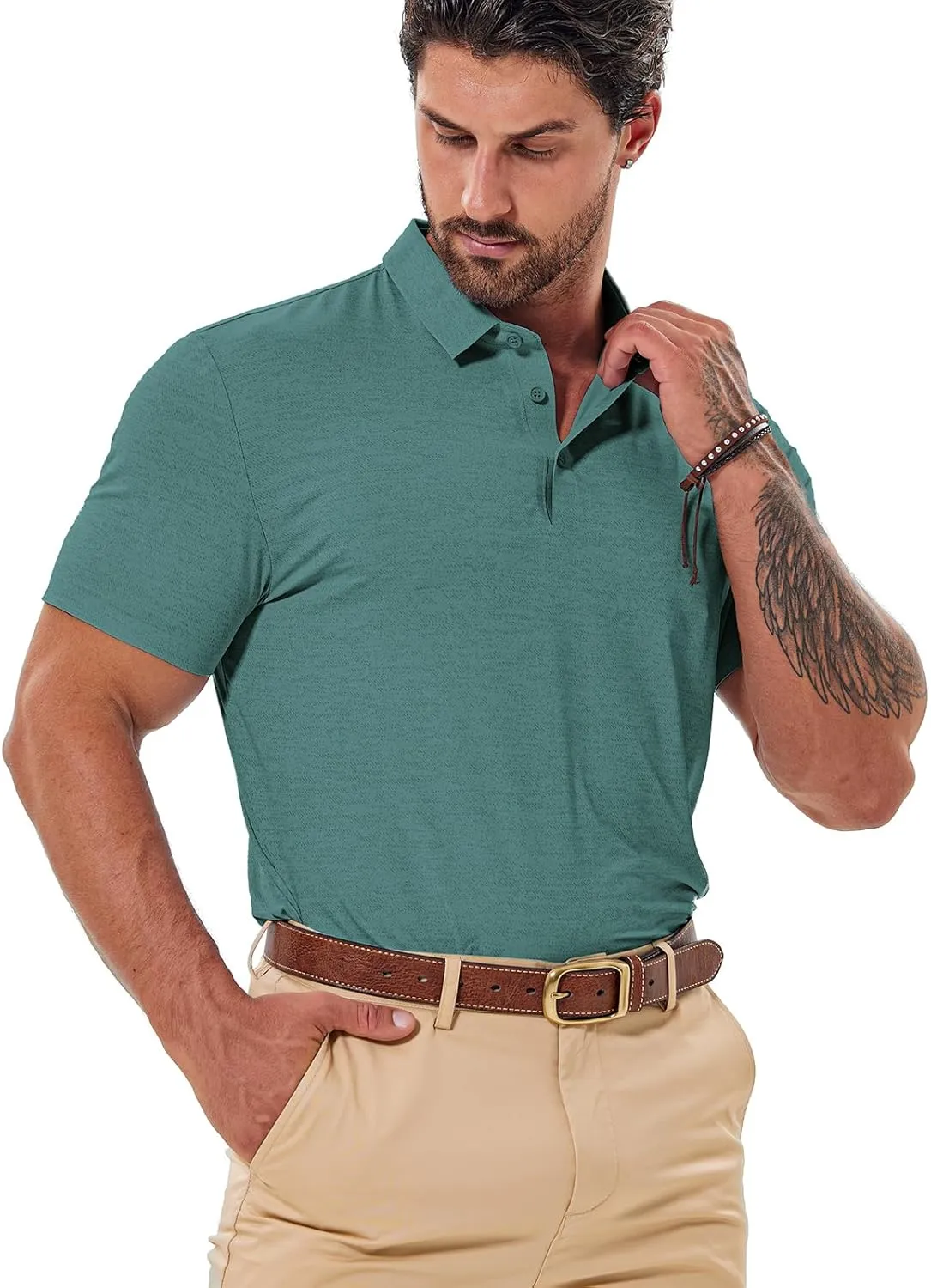 Mens Dry Fit Golf Shirt Performance Polo Short Sleeve Moisture Wicking Seamless Tech Cooling Feel UPF 40 
