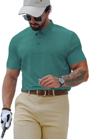 Mens Dry Fit Golf Shirt Performance Polo Short Sleeve Moisture Wicking Seamless Tech Cooling Feel UPF 40 