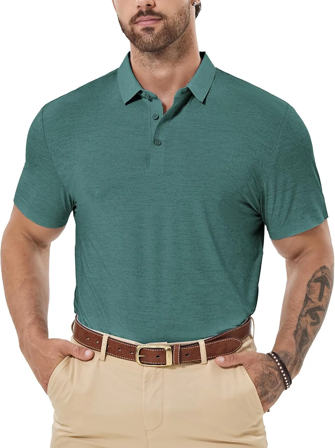 Mens Dry Fit Golf Shirt Performance Polo Short Sleeve Moisture Wicking Seamless Tech Cooling Feel UPF 40 