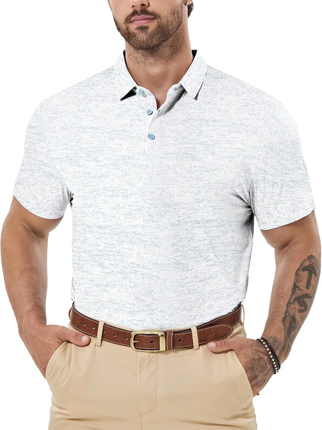 Mens Dry Fit Golf Shirt Performance Polo Short Sleeve Moisture Wicking Seamless Tech Cooling Feel UPF 40 