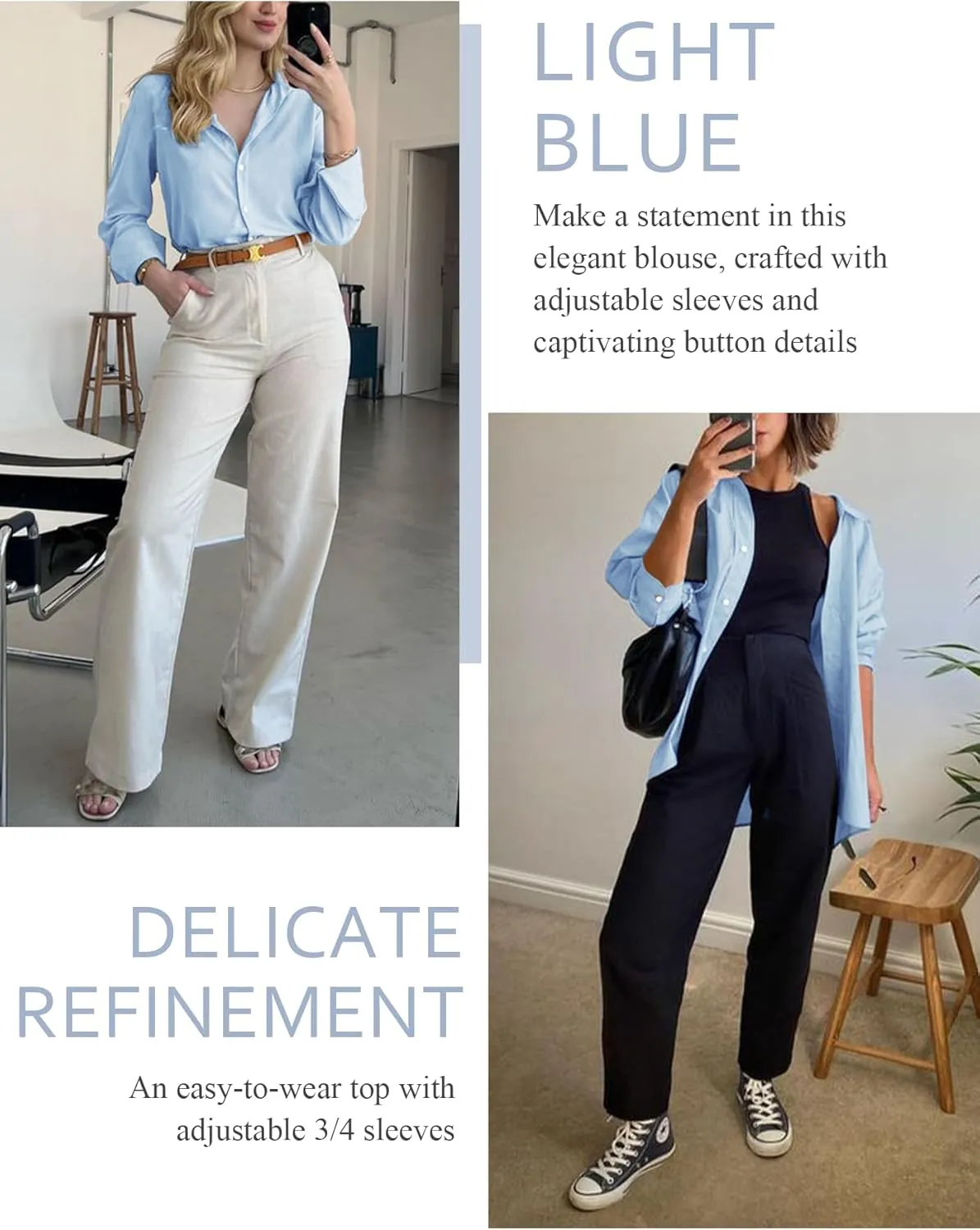 Odosalii Womens Button Down Shirts V Neck Rolled Up Long Sleeve Tops Elegant Dressy Blouses Business Casual Outfits