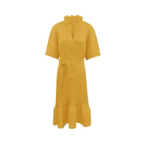 Pre Order:  Pleated Solid Short Sleeved Lace Up Dress